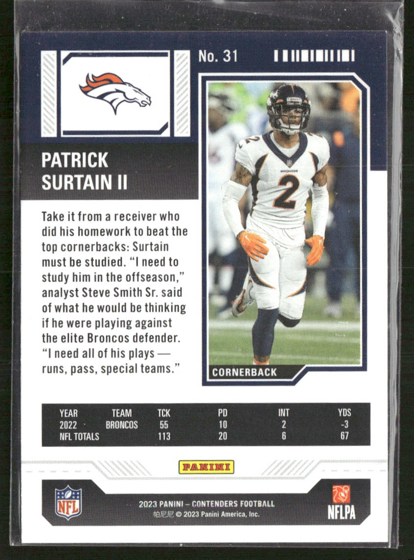 Patrick Surtain II 2023 Panini Contenders #31 Denver Broncos