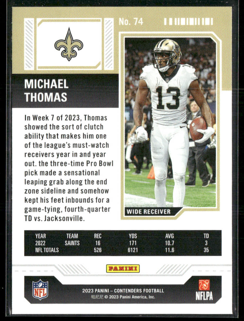 Michael Thomas 2023 Panini Contenders #74 New Orleans Saints
