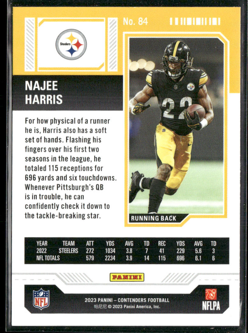 Najee Harris 2023 Panini Contenders #84 Pittsburgh Steelers