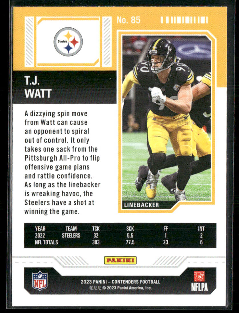 T.J. Watt 2023 Panini Contenders #85 Pittsburgh Steelers