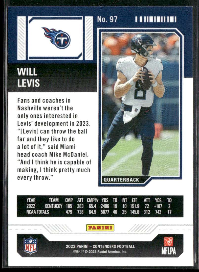 Will Levis 2023 Panini Contenders Season Ticket Retail #97 RC Tennessee Titans