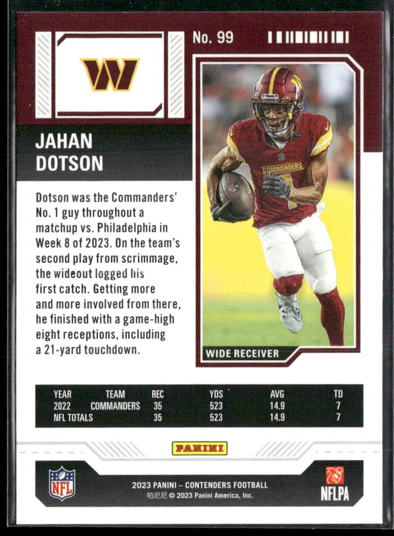 Jahan Dotson 2023 Panini Contenders #99 Washington Commanders