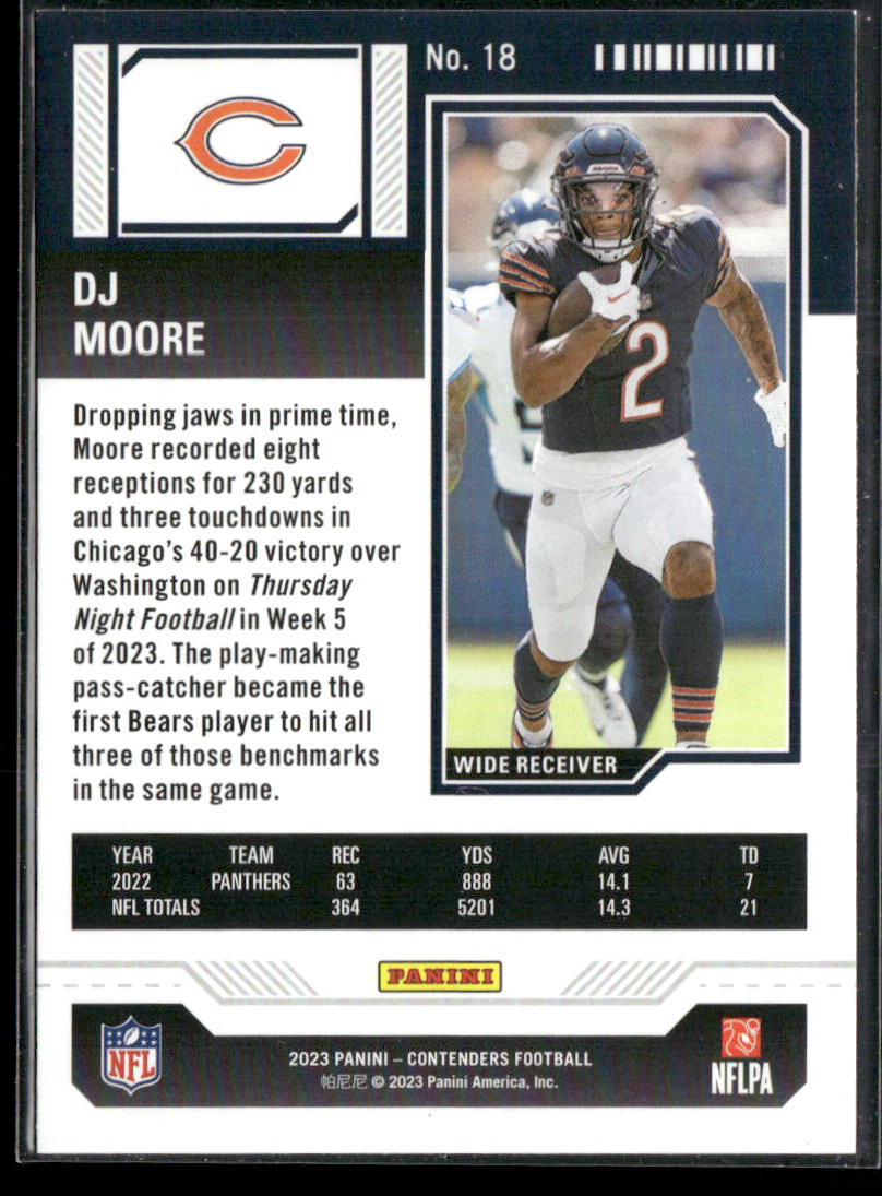 DJ Moore 2023 Panini Contenders Game Ticket Bronze #18 Chicago Bears