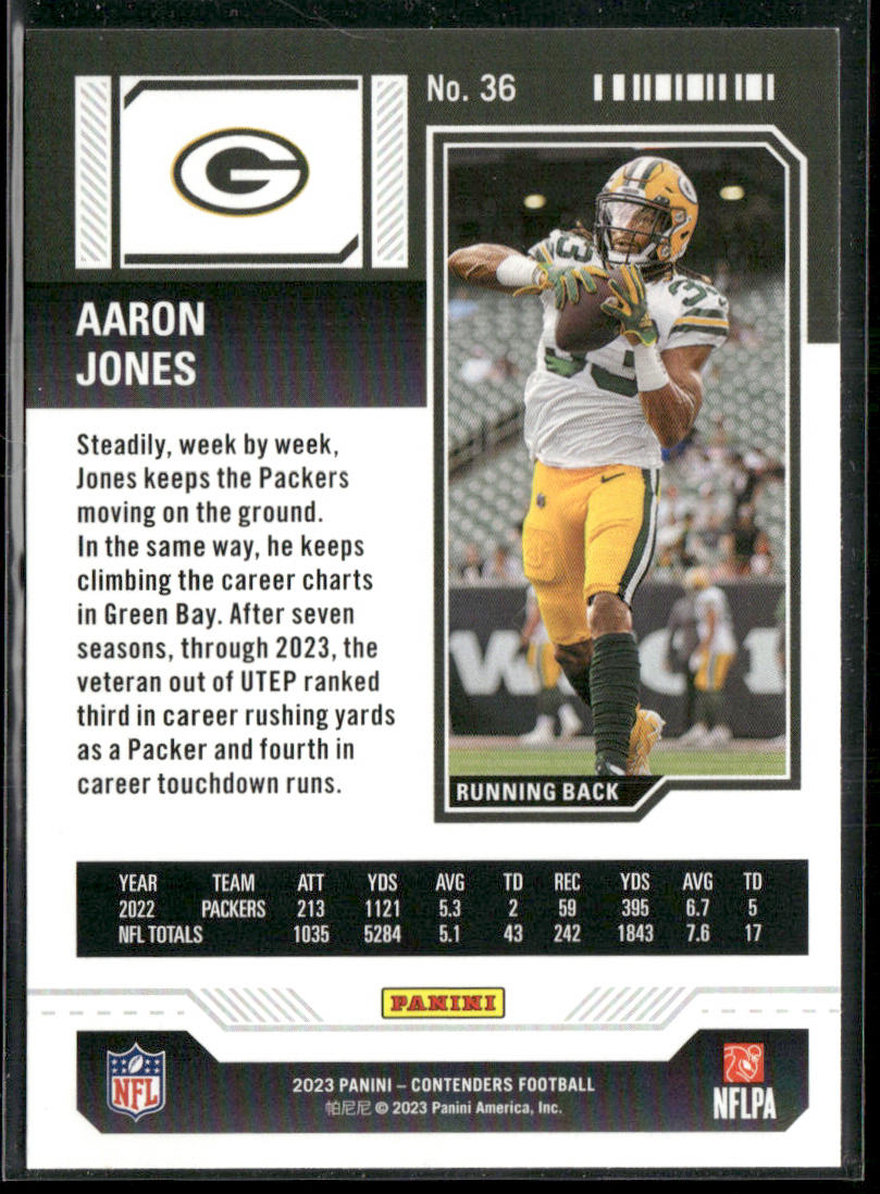 Aaron Jones 2023 Panini Contenders Game Ticket Bronze #36 Green Bay Packers