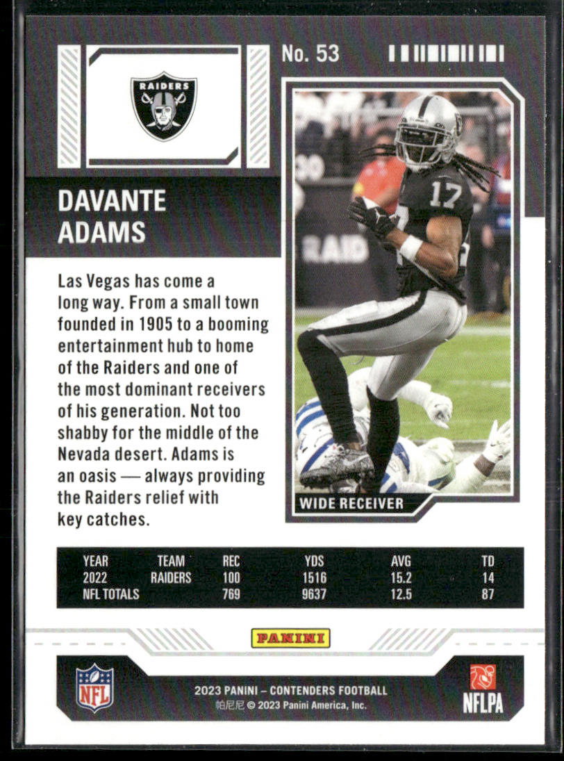 Davante Adams 2023 Panini Contenders Game Ticket Bronze #53 Las Vegas Raiders