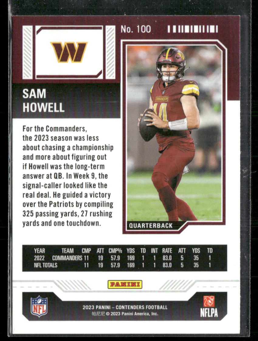 Sam Howell 2023 Panini Contenders Game Ticket Bronze #100 Washington Commanders