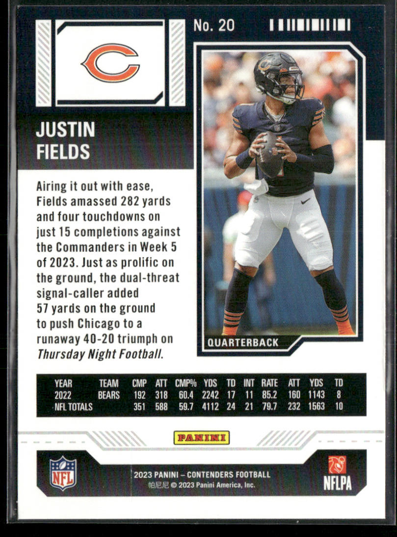 Justin Fields 2023 Panini Contenders Game Ticket Red #20 Chicago Bears