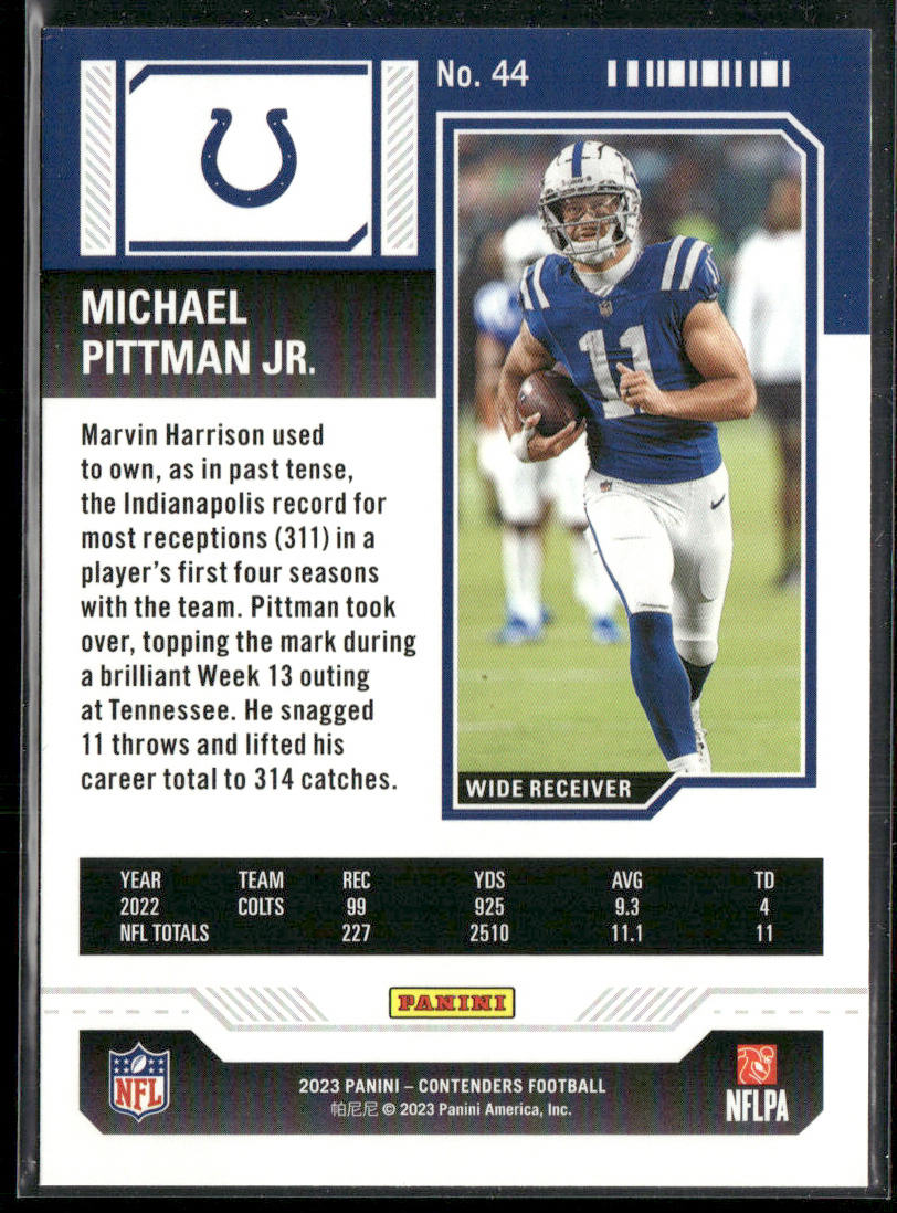 Michael Pittman Jr. 2023 Panini Contenders Game Ticket Red #44 Colts