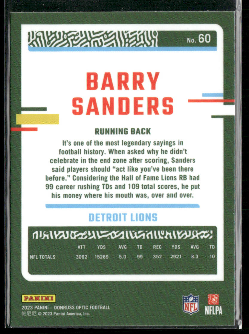 Barry Sanders 2023 Donruss Optic #60 Detroit Lions