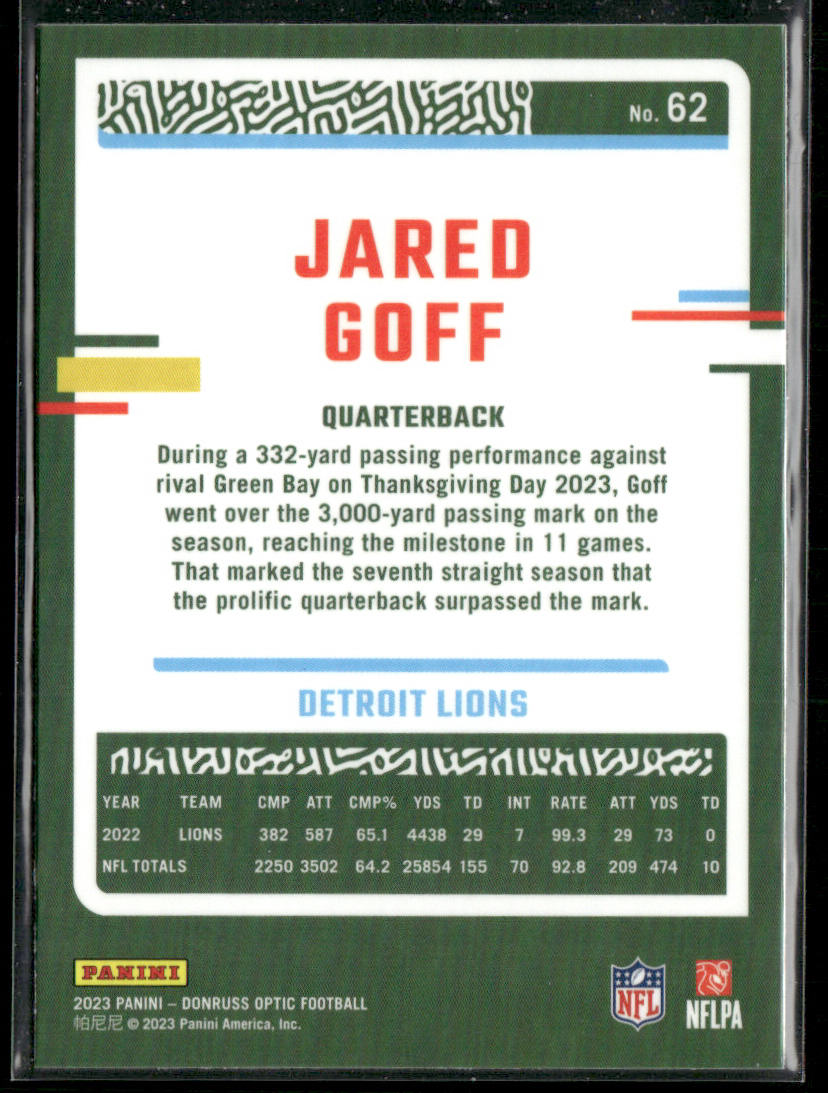 Jared Goff 2023 Donruss Optic #62 Detroit Lions