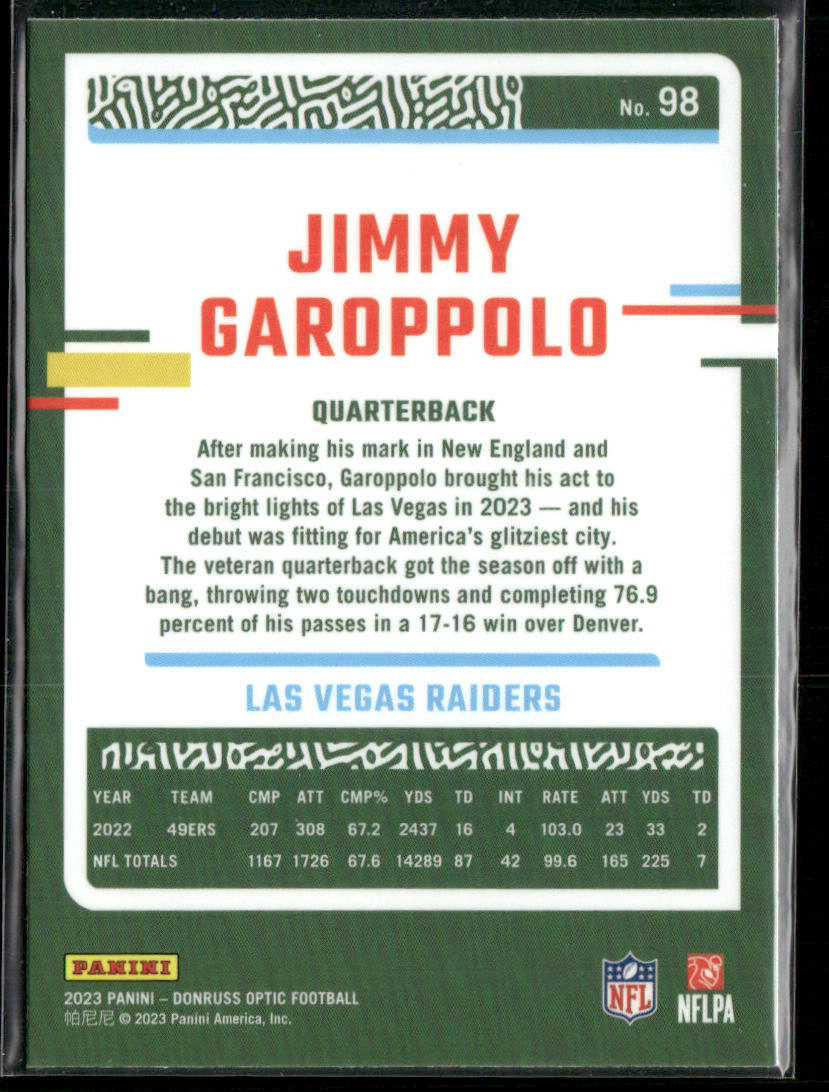 Jimmy Garoppolo 2023 Donruss Optic #98 Las Vegas Raiders