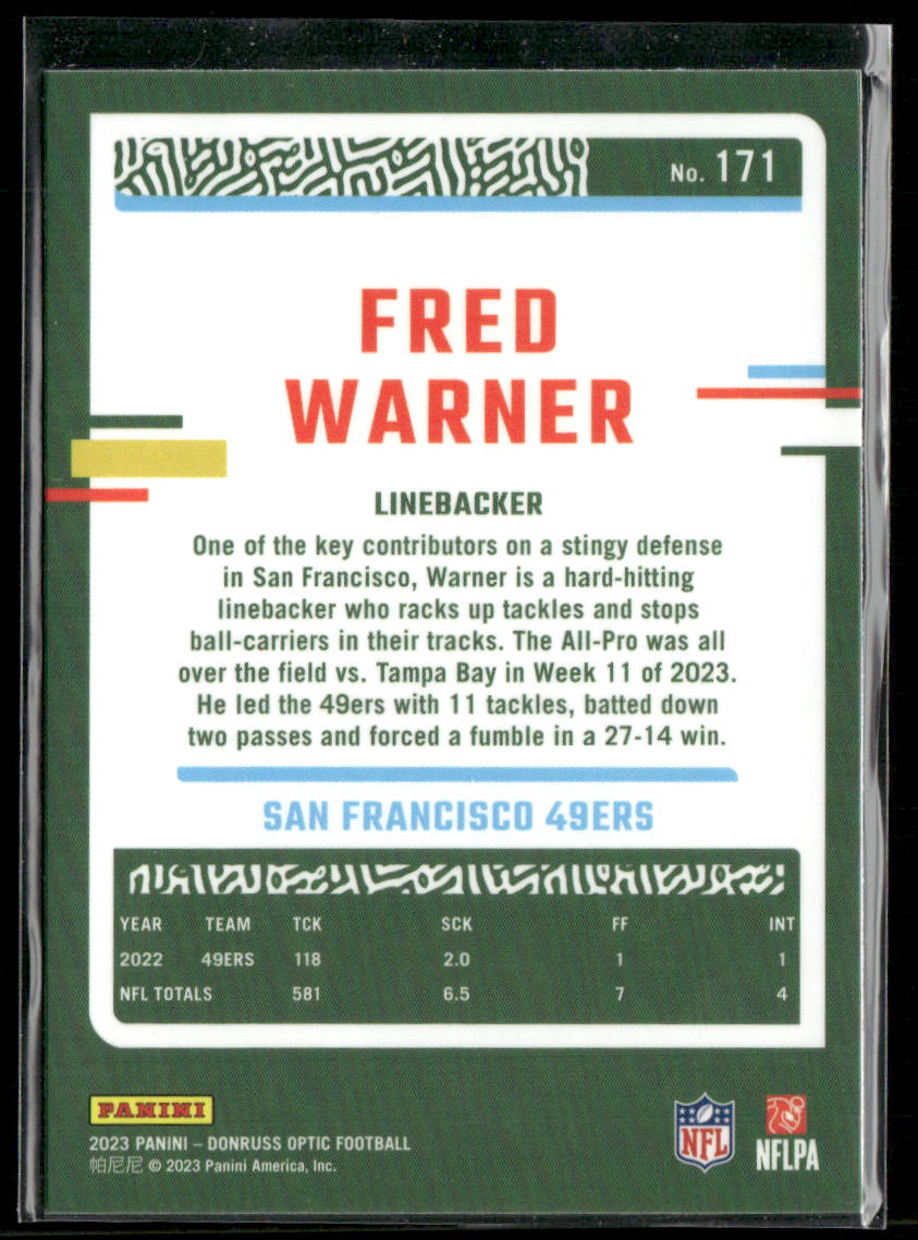 Fred Warner 2023 Donruss Optic #171 San Francisco 49ers