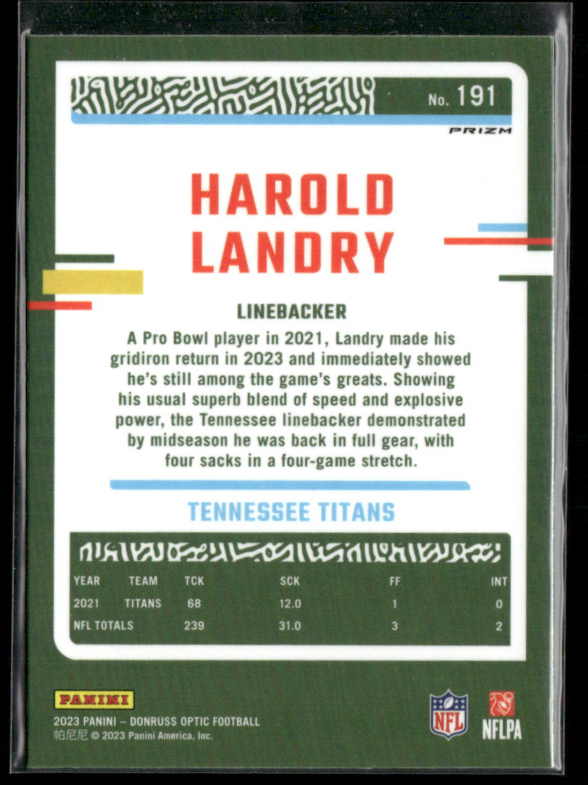 Harold Landry 2023 Donruss Optic Stars #191 Tennessee Titans