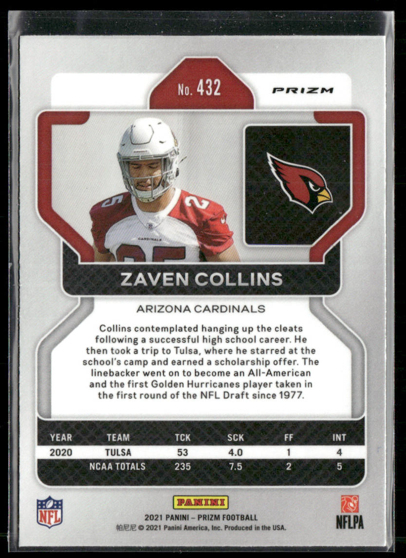 Zaven Collins 2021 Panini Prizm Red White and Blue #432 RC Arizona Cardinals