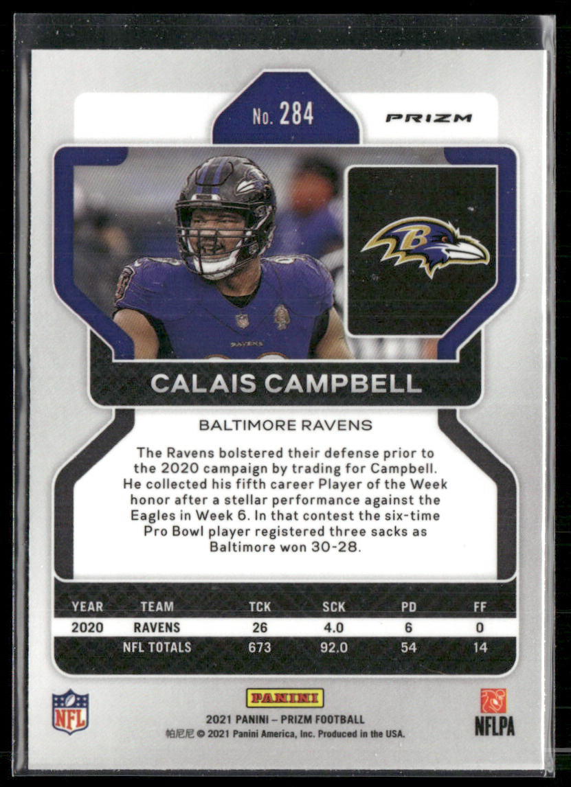Calais Campbell 2021 Panini Prizm Red White and Blue #284 Baltimore Ravens