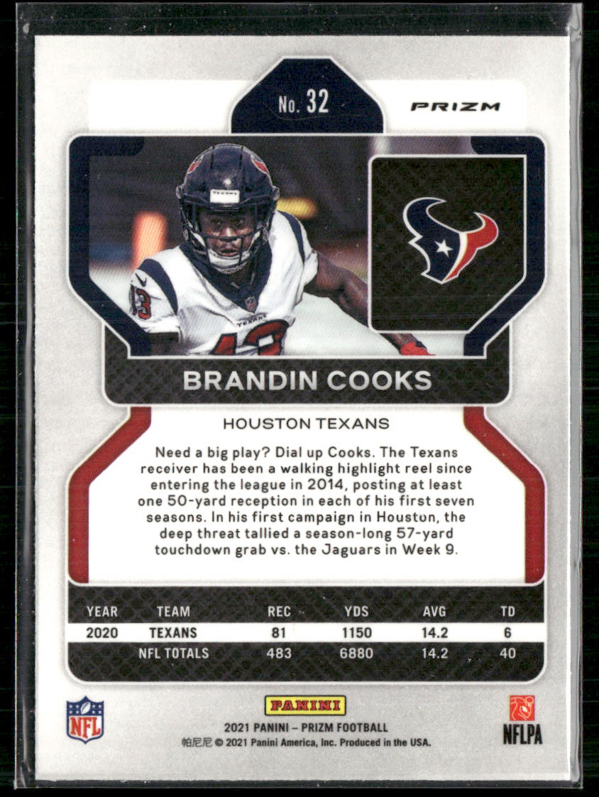 Brandin Cooks 2021 Panini Prizm Red Ice #32 Houston Texans