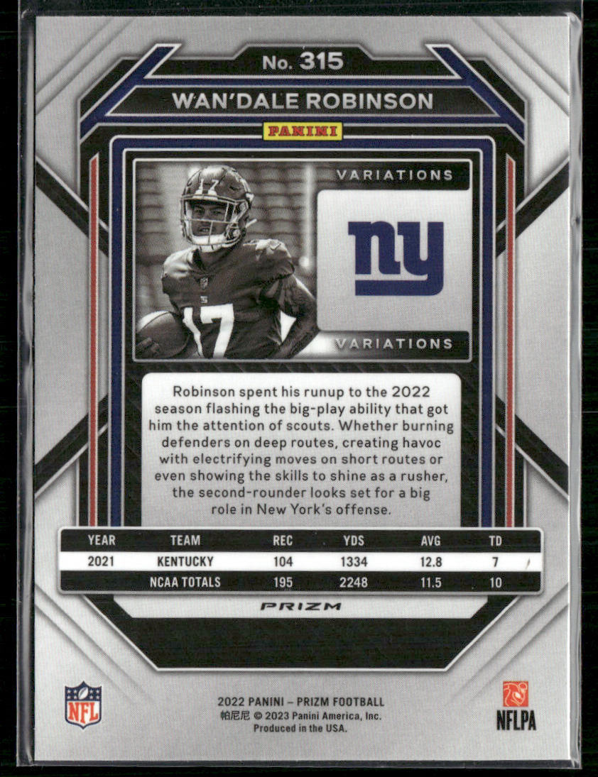 Wan'Dale Robinson 2022 Panini Prizm White Sparkle #315 RC New York Giants