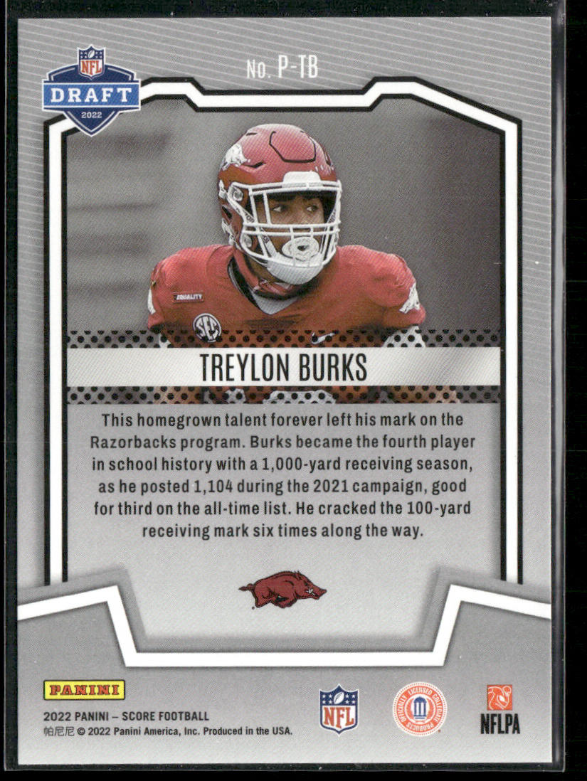 Treylon Burks 2022 Score PROtential #P-TB Arkansas Razorbacks