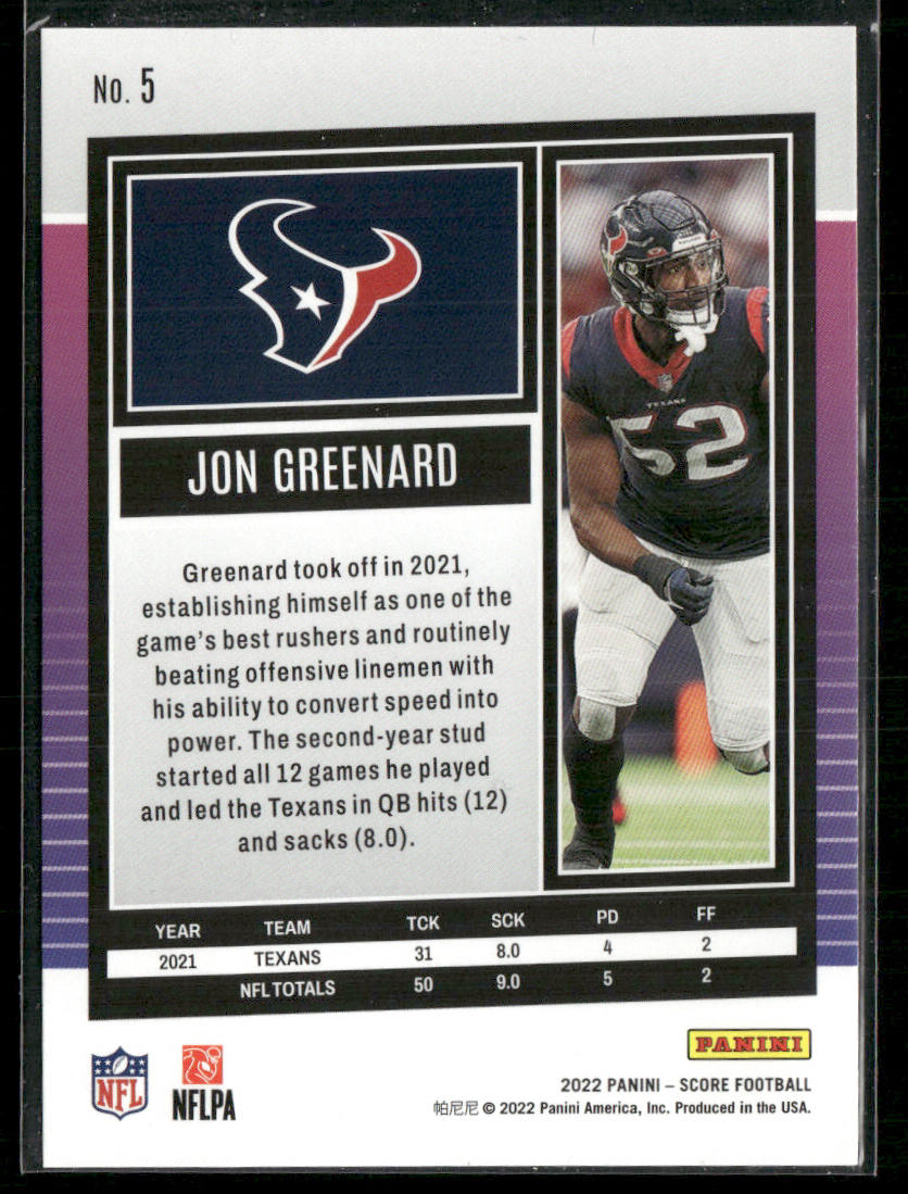 Jonathan Greenard 2022 Score Gold #5 Houston Texans
