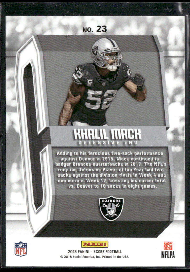 Khalil Mack 2018 Score Captains #23 Oakland Raiders