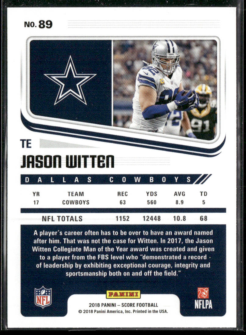 Jason Witten 2018 Score Scorecard #89 Dallas Cowboys
