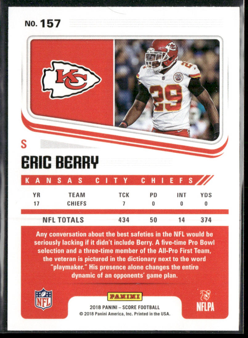 Eric Berry 2018 Score Scorecard #157 Kansas City Chiefs