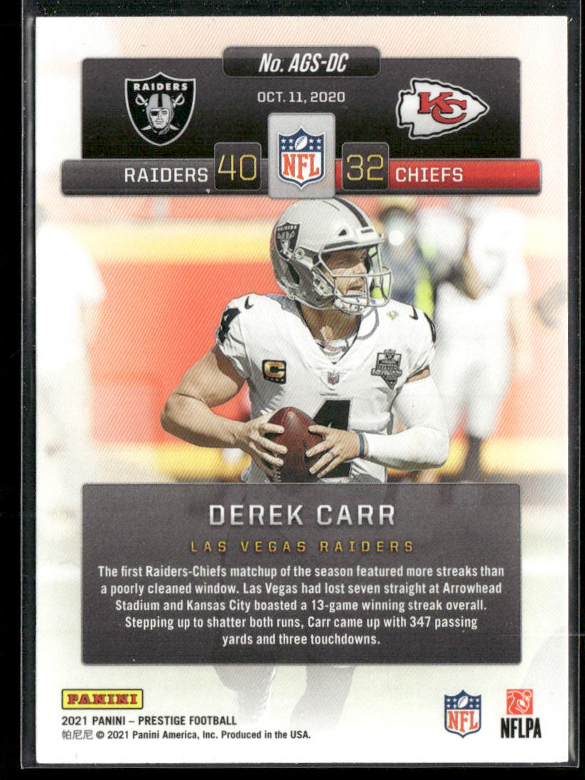 Derek Carr 2021 Panini Prestige Any Given Sunday #AGS-DC Las Vegas Raiders