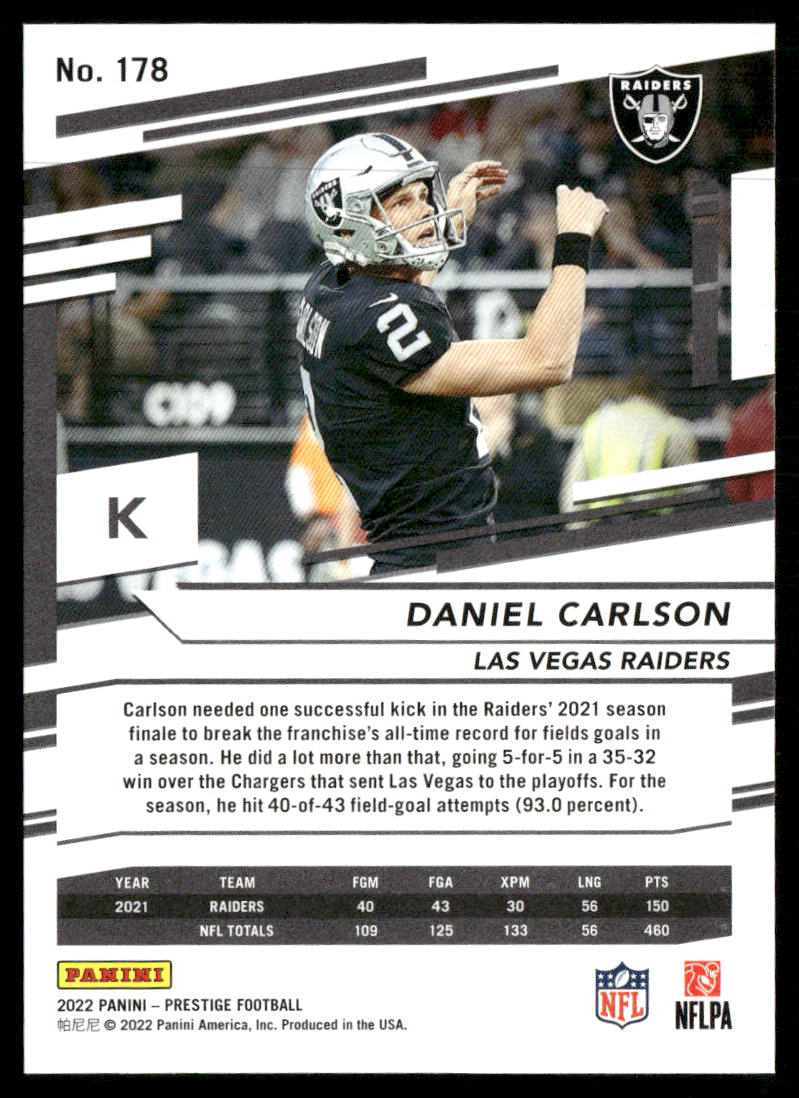 Daniel Carlson 2022 Panini Prestige #178 Las Vegas Raiders