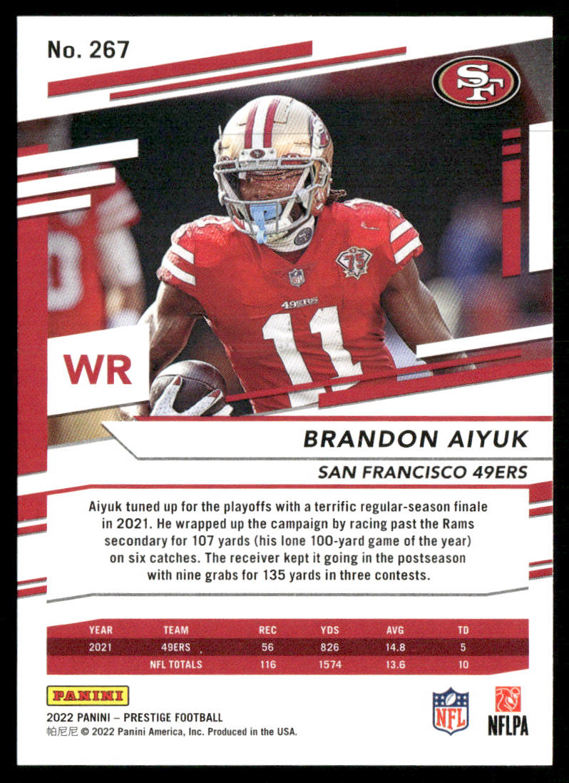 Brandon Aiyuk 2022 Panini Prestige #267 San Francisco 49ers