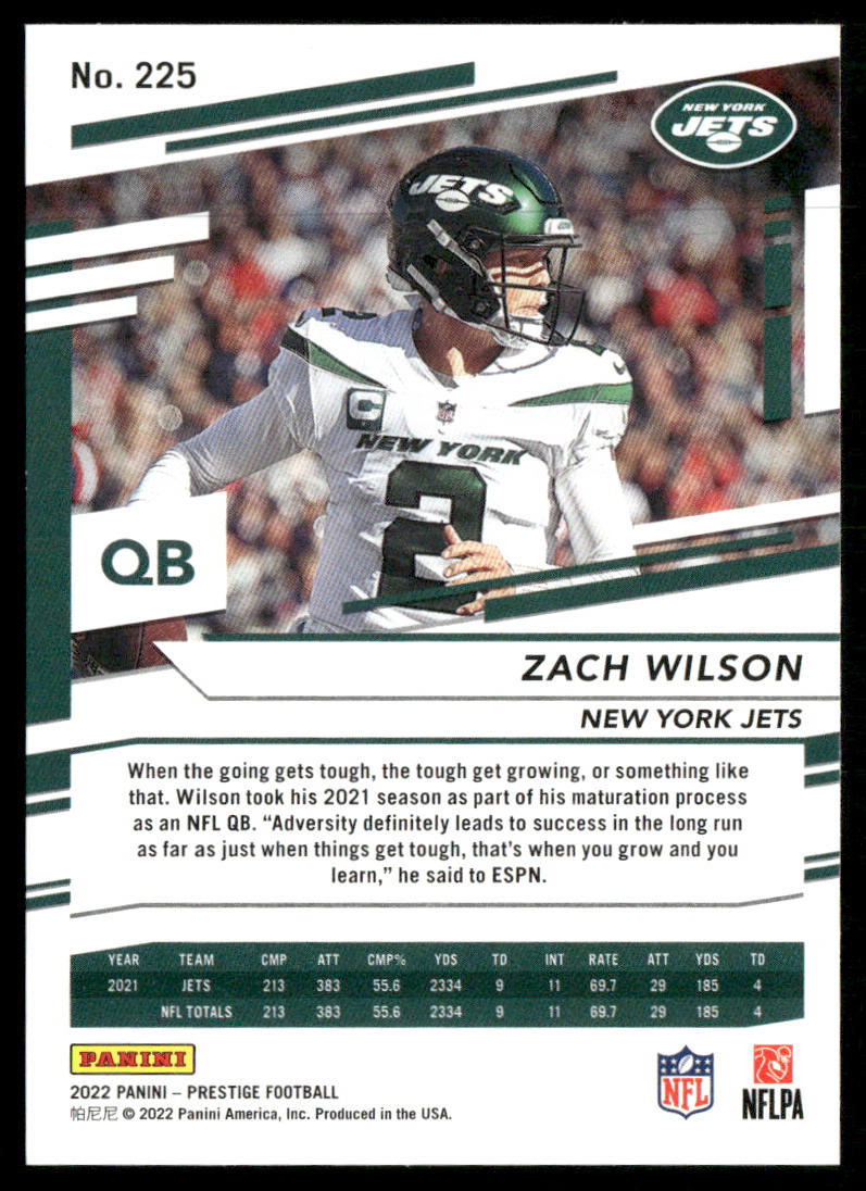 Zach Wilson 2022 Panini Prestige #225 New York Jets