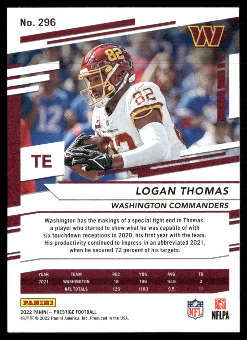 Logan Thomas 2022 Panini Prestige #296 Washington Commanders