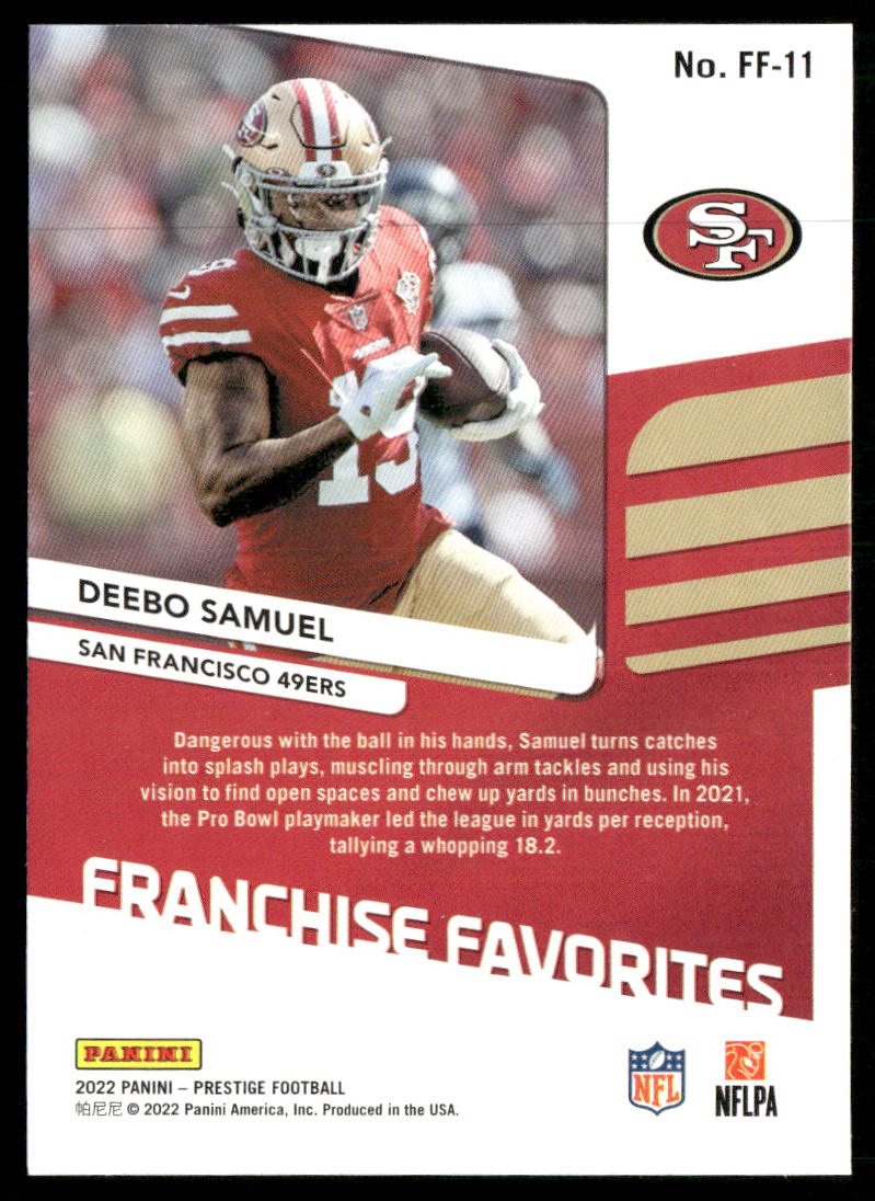 Deebo Samuel 2022 Panini Prestige Franchise Favorites #FF-11 San Francisco 49ers