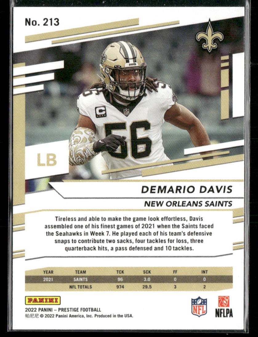 Demario Davis 2022 Panini Prestige Xtra Points Sunburst #213 New Orleans Saints