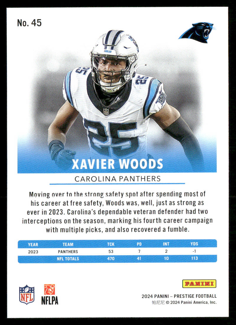 Xavier Woods 2024 Panini Prestige #45 Carolina Panthers