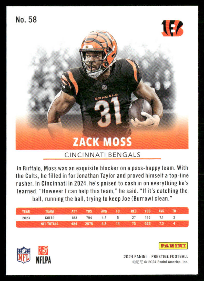 Zack Moss 2024 Panini Prestige #58 Cincinnati Bengals