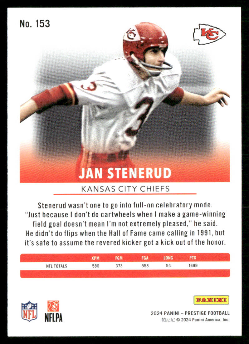 Jan Stenerud 2024 Panini Prestige #153 Kansas City Chiefs