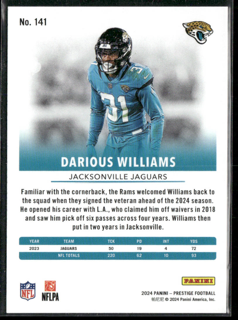 Darious Williams 2024 Panini Prestige Diamond Xtra Points #141 Jaguars