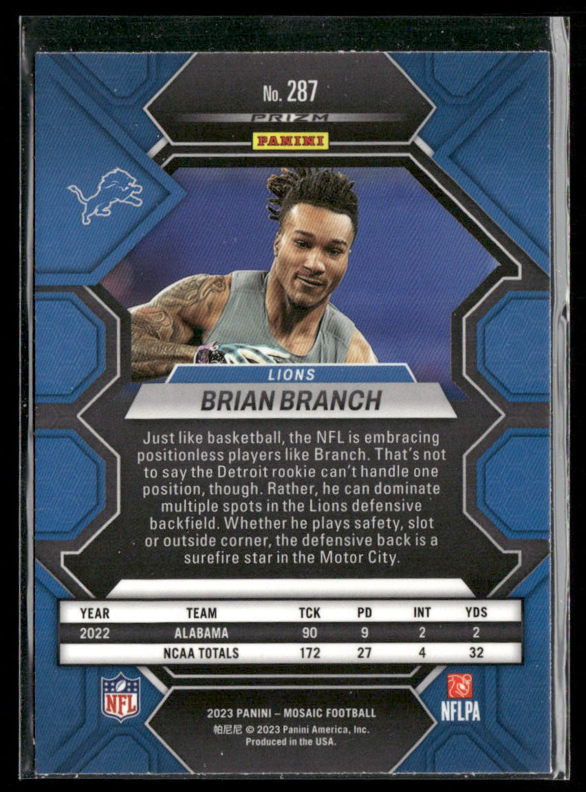 Brian Branch 2023 Panini Mosaic Silver #287 RC Detroit Lions