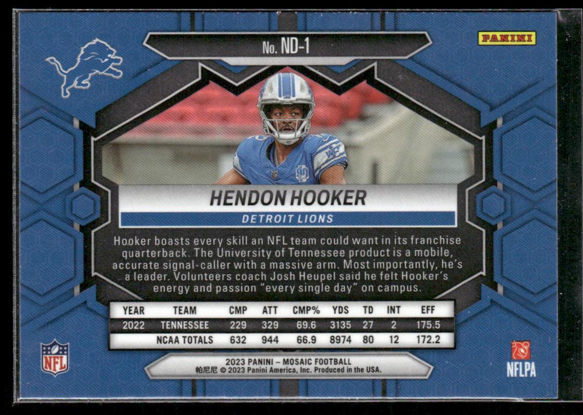 Hendon Hooker 2023 Panini Mosaic #ND-1 Detroit Lions