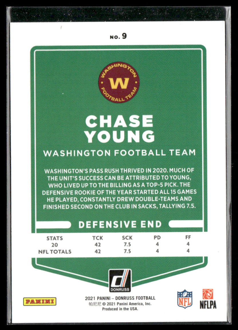 Chase Young 2021 Donruss Press Proof Blue #9 Washington Football Team