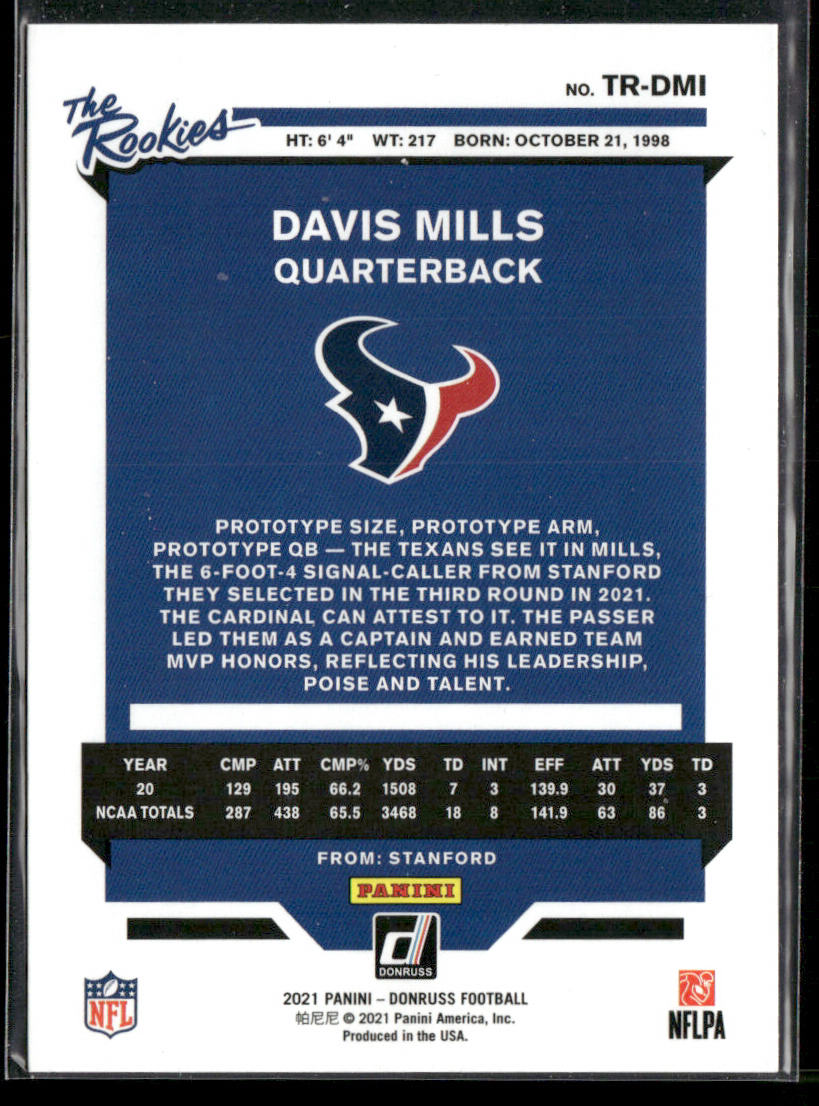 Davis Mills 2021 Donruss The Rookies #TR-DMI Houston Texans