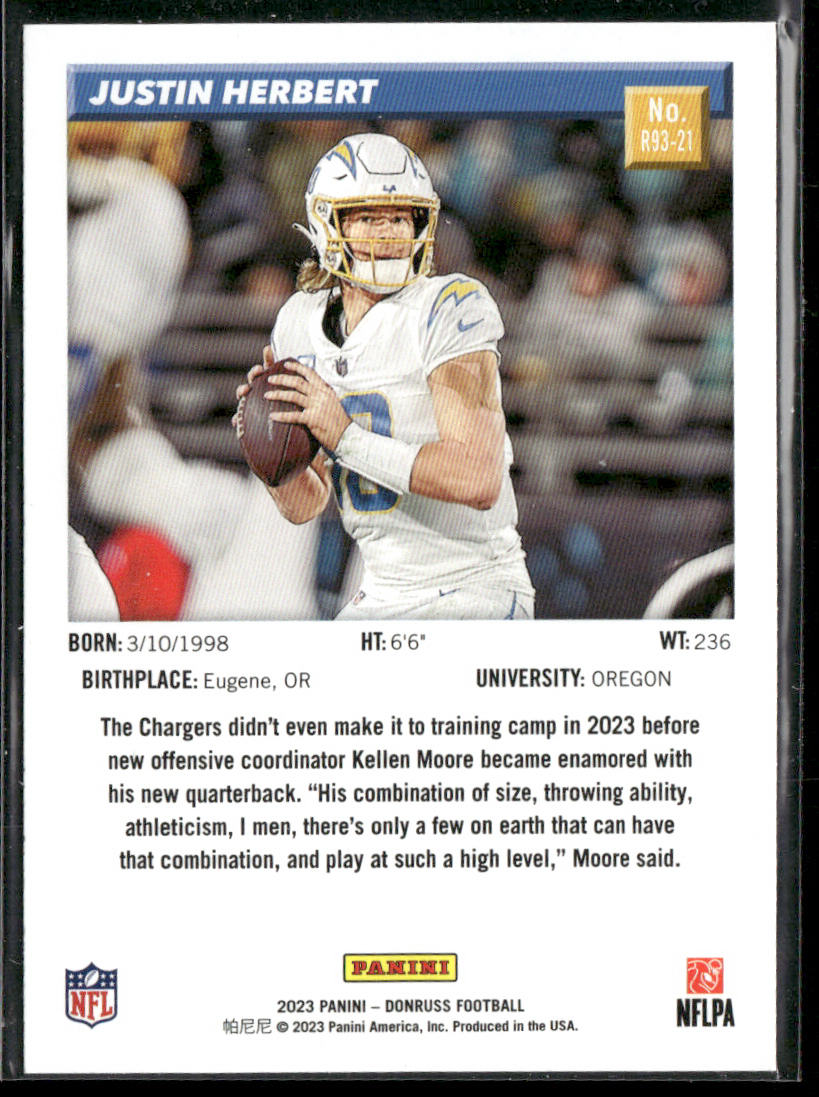 Justin Herbert 2023 Donruss Retro 1993 #R93-21 Los Angeles Chargers