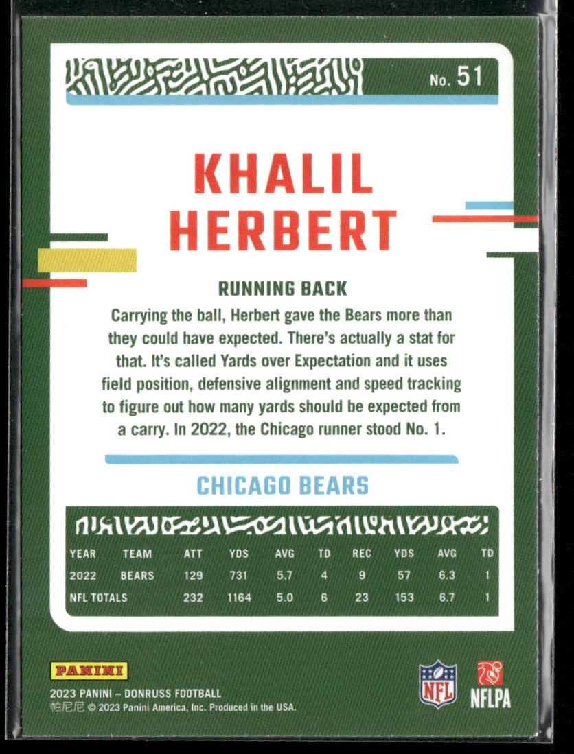 Khalil Herbert 2023 Donruss Press Proof Red #51 Chicago Bears