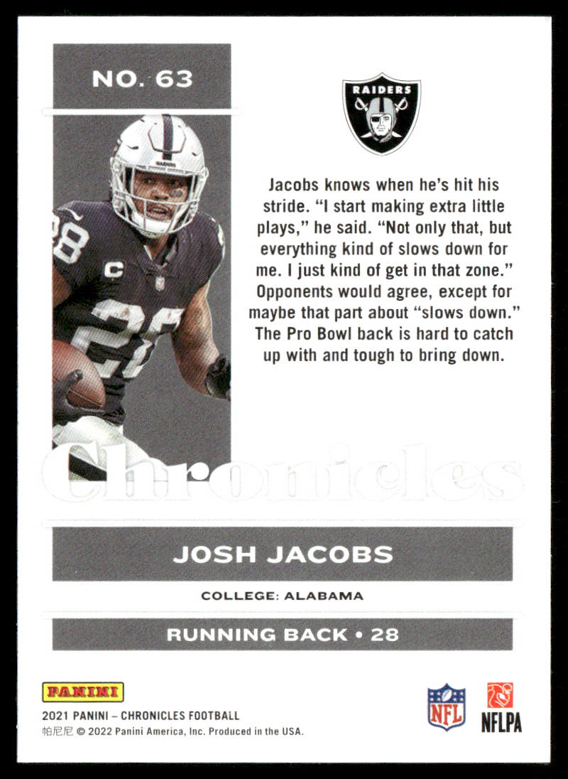 Josh Jacobs 2021 Panini Chronicles #63 Las Vegas Raiders