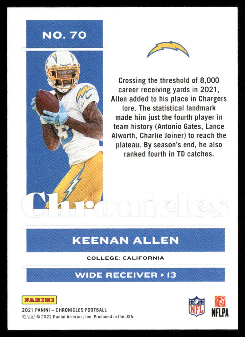 Keenan Allen 2021 Panini Chronicles #70 Los Angeles Chargers