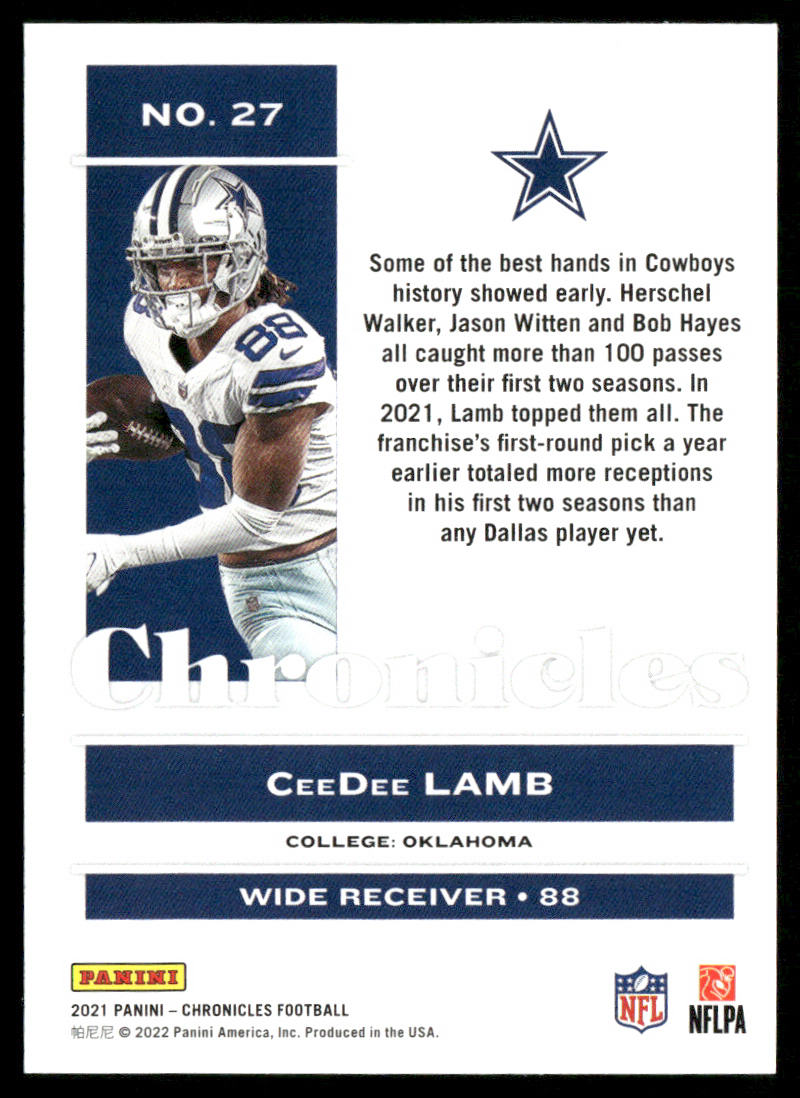 CeeDee Lamb 2021 Panini Chronicles #27 Dallas Cowboys