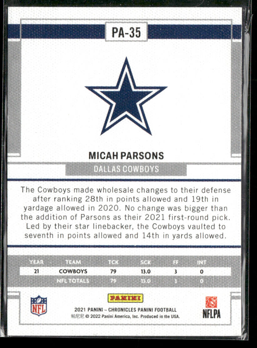 Micah Parsons 2021 Panini Chronicles Panini #PA-35 Dallas Cowboys