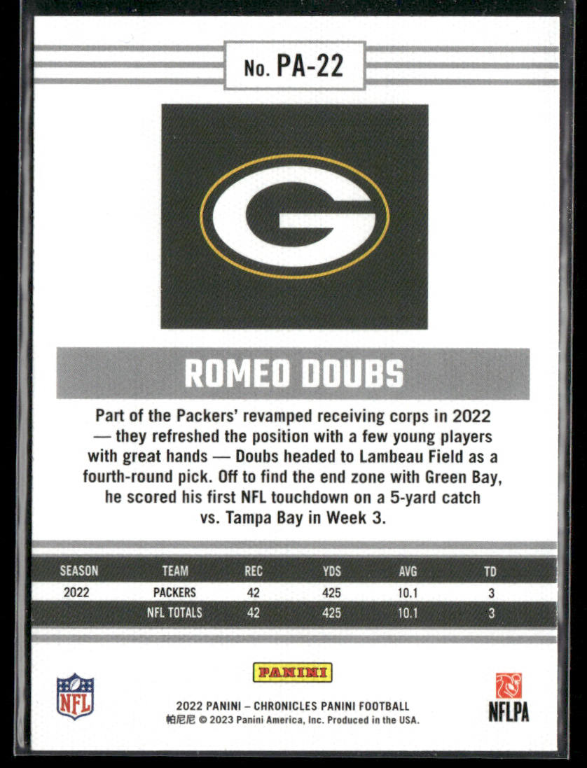 Romeo Doubs 2022 Panini Chronicles Panini #PA-22 Green Bay Packers