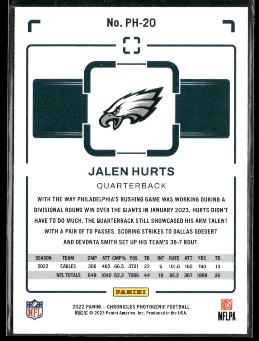 Jalen Hurts 2022 Panini Chronicles Photogenic #PH-20 Philadelphia Eagles