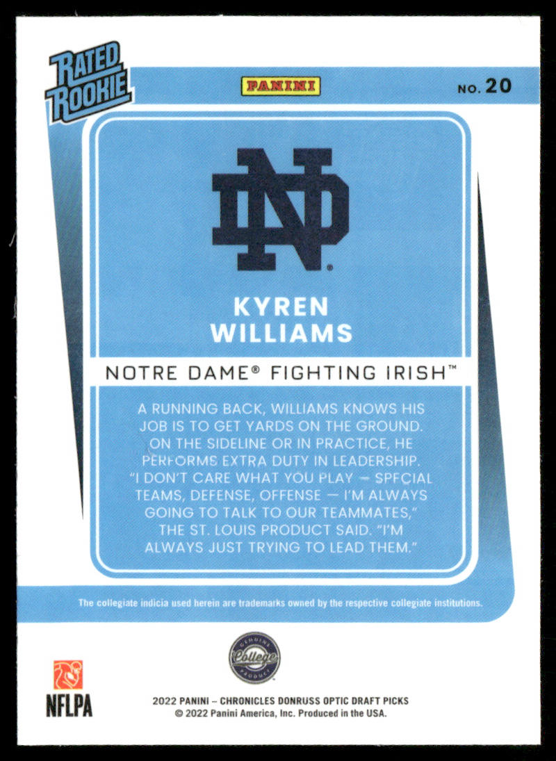 Kyren Williams 2022 Panini Chronicles Draft Picks Donruss Optic Rated Rookie #20